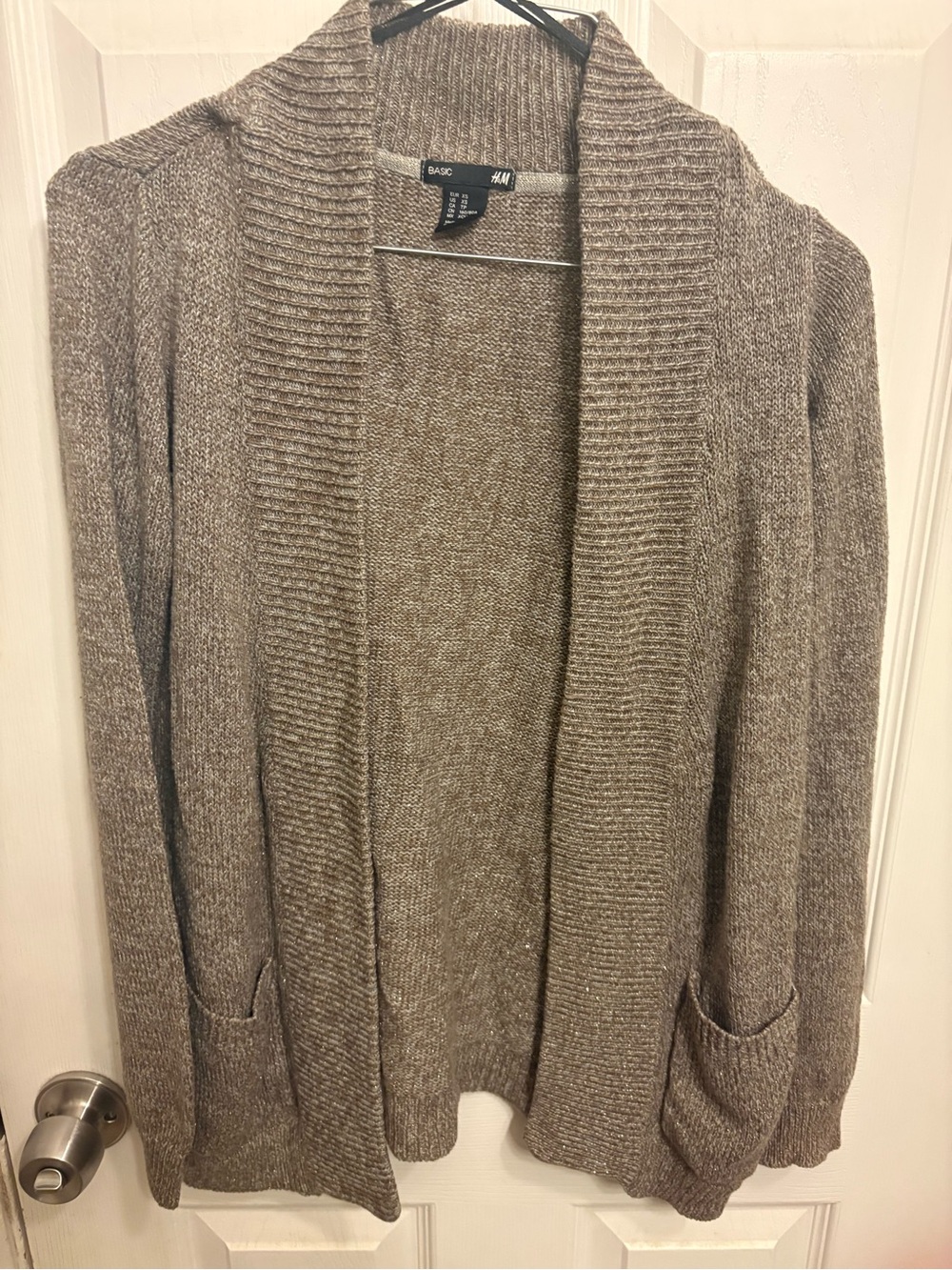 H&M Taupe Open-Front Knit Cardigan with Shawl Collar